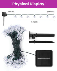 Solar Powered 26ft 60 LED Flowers String Lights for Garden Yard Fence Decor, Purple