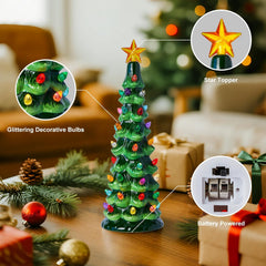 3Pcs/Set Pre-Lit Battery Operated Lighted Ceramic Christmas Trees with Multicolored LED Lights