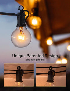55FT Plug In G40 LED String Lights with 50 Edison Bulbs for Patio Garden Cafe Wedding, Black-Incandescent