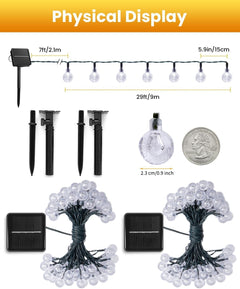 2 Pack 60 LED 36.5 FT Each Solar Powered Crystal Globe String Lights for Garden Yard Porch Decor, Warm White