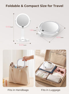 Rechargeable Foldable 1X & 10X Magnification Makeup Mirror with Lights and Smart Battery Display