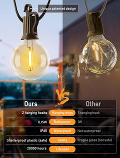 58FT Solar Powered G40 26 LED Bulbs String Lights for Patio Garden Cafe Wedding Deck