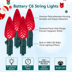 C6 LED Christmas String Lights - 2PC, 60 LEDs, 20FT, Red