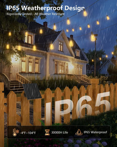 100FT Solar String Lights Outdoor Waterproof with Remote, 31+1 LED Shatterproof Bulbs, Dimmable & Timable, 3 Light Modes