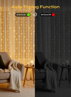 20FT 600 LED Curtain Window Fairy Lights with Remote & USB Adapter, 8 Modes, Warm White