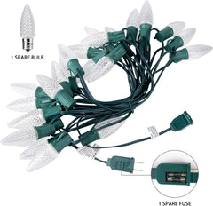 100Ft Plug in 100 Pure White C9 Strawberry LED Bulbs String Lights for Christmas Pathway, Green Wire