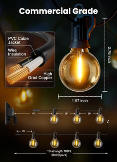 108FT G40 52 LED Bulbs Solar Powered String Lights for Patio Garden Cafe Wedding BBQ