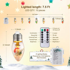 7.5Ft Battery Operated 10 C9 Christmas Snow Globe String Lights with Tree & Snow & Cute Ornaments