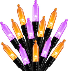Outdoor Halloween Lights - 33 Feet, 100 LED Orange and Purple String Lights