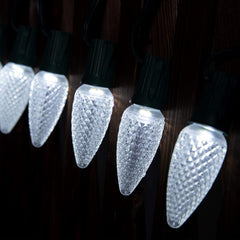 100Ft Plug in 100 Pure White C9 Strawberry LED Bulbs String Lights for Christmas Pathway, Green Wire