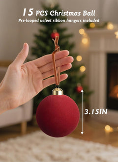 15 Pcs 3.15 Inch Red Velvet Christmas Valentines Balls for Family Holiday Wedding Party Xmas