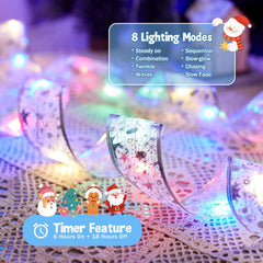 2 Pack 33ft 100 LED Battery Operated Christmas Tree Ribbon Lights, Multicolor