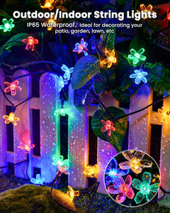 4 Pack 60 LED Flowers Solar String Lights for Garden Yard Fence Patio, Multicolor