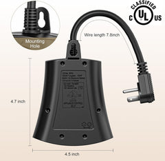 Outdoor Plug Timer with Remote - Dusk to Dawn, 3 Outlets, UL Listed
