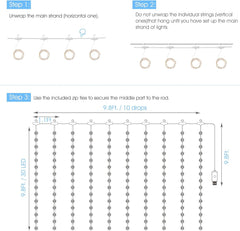 Curtain Lights - 300 LED, Dimmable, Remote & Timer, USB Powered