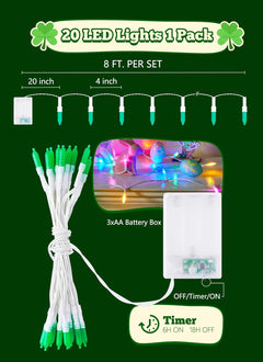 St. Patrick's Day Green Mini Lights - 8ft 20 LED Battery Operated String Lights