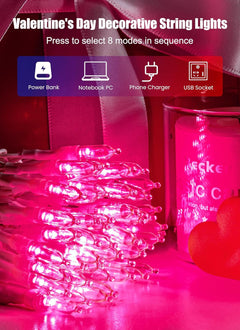 39FT 100 LED Pink String Lights, USB Operated Waterproof Decor