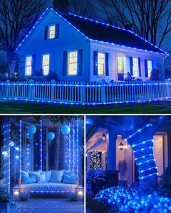 Solar Rope Lights - 39 FT, 100 LED, Blue & White, Waterproof
