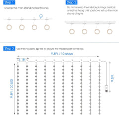 Curtain Lights - 300 LED, Dimmable, Remote & Timer, USB Powered
