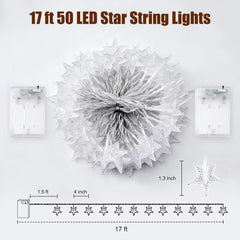 Battery Operated Star String Lights - 2 Pack, 17 FT, 50 LED