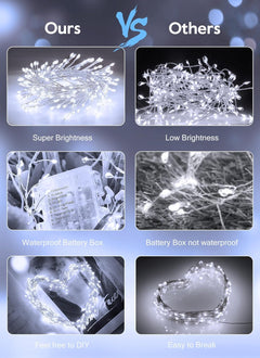 Pure White Fairy Firecracker Lights - 5ft, 60 LEDs with Remote, 2 Pack