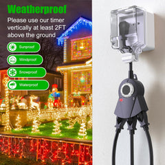 Waterproof Outdoor Light Timer - 24H, 2/4/6/8H Countdown, 3 Outlets