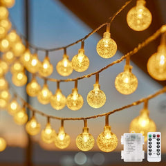 Battery Operated Crystal Globe String Lights - 33 FT, 60 LED, Remote Control