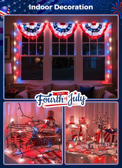 13ft 50 LED Plug in Red White Blue Mini Bulbs String Light for 4th July Independence Day, Green Wire