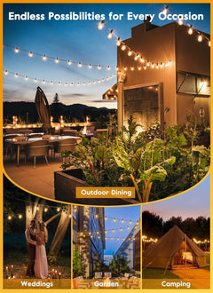 38FT Solar Powered 16+1 LED ST38 Bulbs String Lights Outdoor, 3 Light Modes