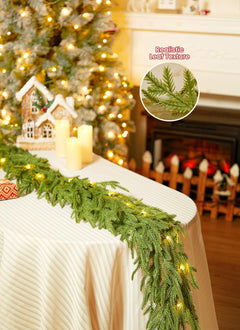 Christmas Garland with Lights, 6Ft Norfolk Pine Garlands, Battery Operated