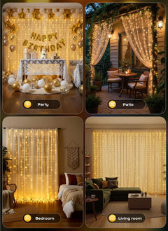 20FT 600 LED Curtain Window Fairy Lights with Remote & USB Adapter, 8 Modes, Warm White