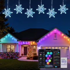 Smart Christmas Snowflake Lights, 24ft 192LED with 16 Drops Outdoor Icicle Lights with APP Control & Music Sync