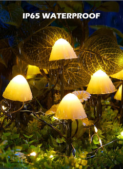 20 LED 32.8FT Solar Powered Mushroom String Lights for Garden Yard Fence Patio