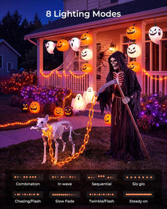 2Pack 10ft Battery Operated 88 Led Chain Orange Lights with 8 Lighting Modes for Halloween Decorations