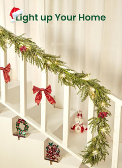 Christmas Garland with Lights, 6Ft 20 LED Lighted Pine Leaves Garland, Battery Operated