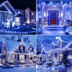 C9 LED Christmas String Lights, 66ft 100 LED Waterproof Strawberry String Lights, Plug-in Extendable Green Wire Lights, Blue and White