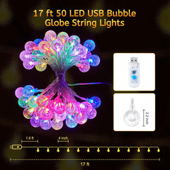 USB Globe String Lights - 17FT 50 LED Color Changing Fairy Lights with Remote and Timer