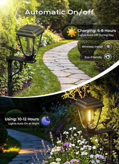 2Pack 2 in 1 Solar Powered Post Warm Bulb ( (2700-3200K) Lamp Lights with Planter for Garden Patio Yard