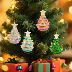 4 Pack Christmas 4.3 Inch Mini Ceramic Tree Night Light with Star Topper for Xmas Bedroom, 4 Colors