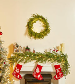 Christmas Garland with Lights, 6Ft Norfolk Pine Garlands, Battery Operated