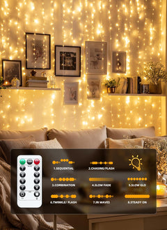 300 LED 9.8ft x 9.8ft Fairy Curtain Lights for Bedroom Christmas Decoration, USB Powered