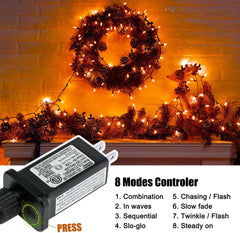 39FT Plug in 100 LED Mini Orange Lights for Halloween Party Haunted House, 8 Modes