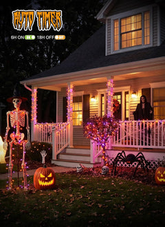 2Pack 35.6FT 100LED Battery Operated Mini Orange Purple Lights for Halloween Party Haunted House, 8 Modes