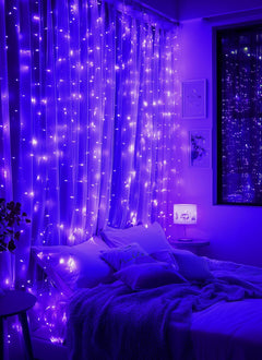 300 LED Purple 9.8ft x 9.8ft Fairy Curtain Lights for Bedroom Christmas Decoration, USB Powered
