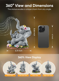 Solar Powered Elephant Statue with DIY LED & 5 Succulent LED Lights for Garden Backyard Decor