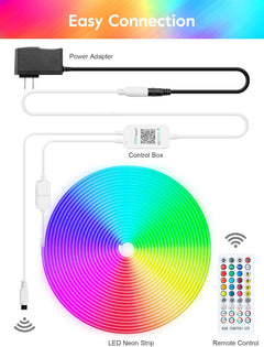 33Ft RGB LED Neon Rope Lights - App/Remote Control, IP68 Waterproof