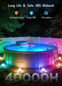 Solar Powered Floating Pool Lights for Pools Bathtub, RGBWW, 12 Light Effects, Long Lasting