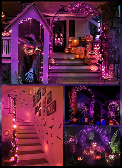 2Pack 17.8Ft 50 LED Battery Operated Clear Mini Incandescent Bulbs String Light for Halloween, Orange and Purple