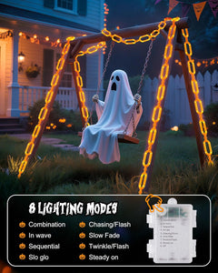 Halloween Orange String Lights - 10ft Battery Operated, 8 Modes, Waterproof - Indoor/Outdoor Decor