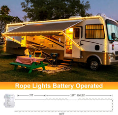 2 Pack Battery Operated Christmas Lights - 66FT 200 LED Rope Lights